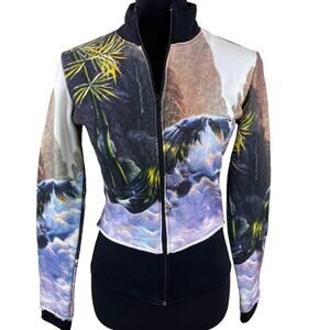 Crystal Tara Tropical Scene Sweatshirt Jacket Size S Boho Cropped